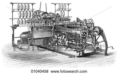 Industry & Technology -line art Late 19th century textile manufacturing Factory Cotton Spinning Self-Acting Mule Sharp & Roberts Principle machinery View Large Illustration Stock Illustration - Industry & Technology -line art Late 19th century textile manufacturing Factory Cotton Spinning Self-Acting Mule Sharp & Roberts Principle machinery. Fotosearch