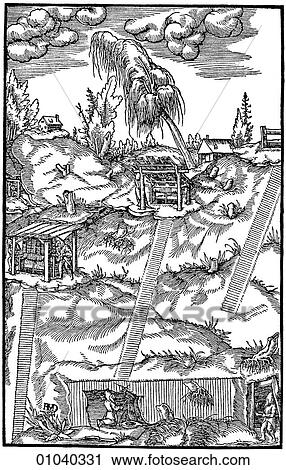 Industry & Technology -line art Mining An Illustration from "De Re Metallica" by Georgius Agricola, (1494-1555) published posthumously in 1556. It detailed all aspects of mineralogy and mining from labor laws and surveying to geology ventilation, pump View Large Illustration Clip Art - Industry & Technology -line art Mining An Illustration from "De Re Metallica" by Georgius Agricola, (1494-1555) published posthumously in 1556. It detailed all aspects of mineralogy and mining from labor laws and surveying to geology ventilation, pump. Fotosearch