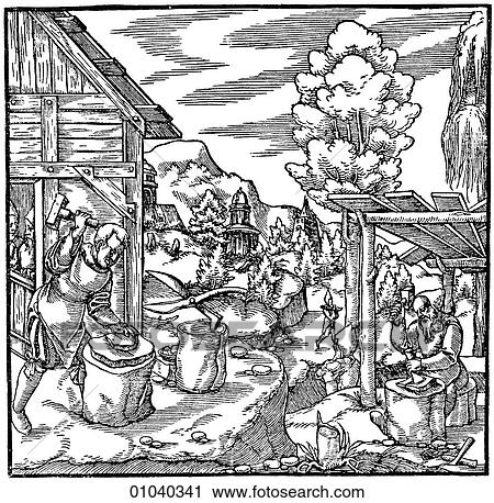 Industry & Technology -line art Mining An Illustration from "De Re Metallica" by Georgius Agricola, (1494-1555) published posthumously in 1556. It detailed all aspects of mineralogy and mining from labor laws and surveying to geology ventilation, pump View Large Illustration Clip Art - Industry & Technology -line art Mining An Illustration from "De Re Metallica" by Georgius Agricola, (1494-1555) published posthumously in 1556. It detailed all aspects of mineralogy and mining from labor laws and surveying to geology ventilation, pump. Fotosearch