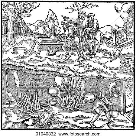 Industry & Technology -line art Mining An Illustration from "De Re Metallica" by Georgius Agricola, (1494-1555) published posthumously in 1556. It detailed all aspects of mineralogy and mining from labor laws and surveying to geology ventilation, pump View Large Illustration Drawing - Industry & Technology -line art Mining An Illustration from "De Re Metallica" by Georgius Agricola, (1494-1555) published posthumously in 1556. It detailed all aspects of mineralogy and mining from labor laws and surveying to geology ventilation, pump. Fotosearch