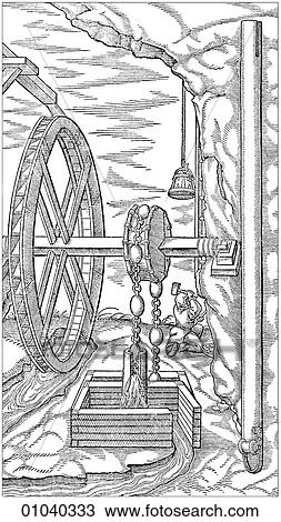 Industry & Technology -line art Mining An Illustration from "De Re Metallica" by Georgius Agricola, (1494-1555) published posthumously in 1556. It detailed all aspects of mineralogy and mining from labor laws and surveying to geology ventilation, pump View Large Illustration Drawing - Industry & Technology -line art Mining An Illustration from "De Re Metallica" by Georgius Agricola, (1494-1555) published posthumously in 1556. It detailed all aspects of mineralogy and mining from labor laws and surveying to geology ventilation, pump. Fotosearch