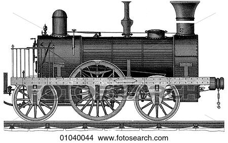 Stock Illustration - Industry & Technology - line art Transportation Railway Steam Locomotive. Fotosearch
