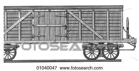 Stock Illustration - Industry & Technology - line art Transportation Railway A freight wagon. Fotosearch