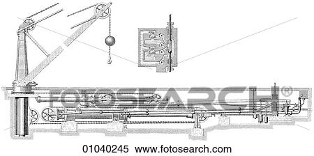 Industry & Technology -line art Machinery 19th century mechanical device Hydraulic crane View Large Illustration Stock Illustration - Industry & Technology -line art Machinery 19th century mechanical device Hydraulic crane. Fotosearch