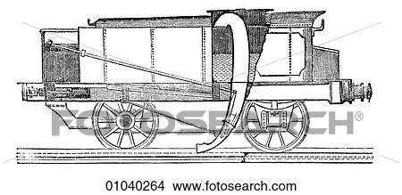 Stock Illustration - Industry & Technology -line art Locomotives Tender with self-acting feeder.. Fotosearch