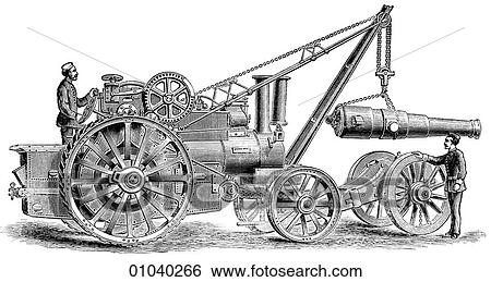 Stock Illustration - Industry & Technology -line art Transportation Machinery Locomotive Crane engine. Fotosearch