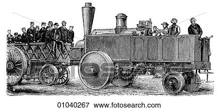Stock Illustration - Industry & Technology -line art Transportation Locomotive Illustration Traction engine for streets and roads. machinery. Fotosearch