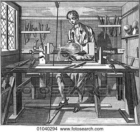 Stock Illustration - Industry & Technology -line art Manufacturing Illustration An 18th century lathe machine tool. Fotosearch