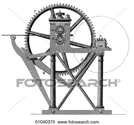 Stock Illustration - Industry & Technology - line art Manufacturing Machines used in the mint A machine for reducing plates of metal to an equal thickness.. Fotosearch