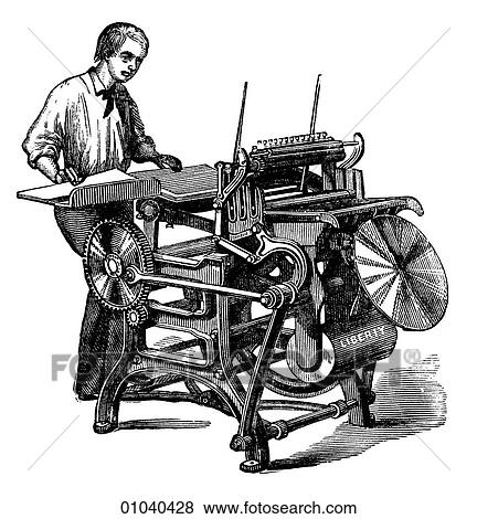 Stock Illustration - Industry & Technology -line art Printing Press "Liberty" Platen Jobbing-press.. Fotosearch