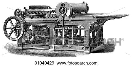 Stock Illustration - Industry & Technology -line art Printing Press Single-cylinder Jobbing and Book Machine machinery. Fotosearch