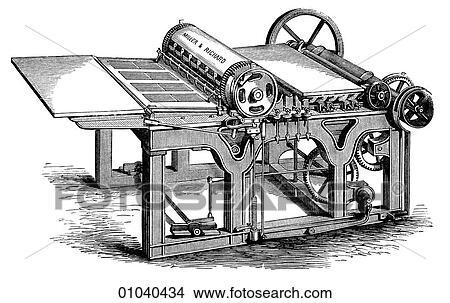 Stock Illustration - Industry & Technology -line art Printing Press Single-cylinder Jobbing-machine. machinery. Fotosearch