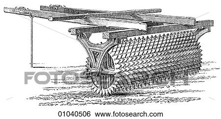 Stock Illustration - Industry & Technology -line art Agriculture Crosskill`s clod-crusher.. Fotosearch