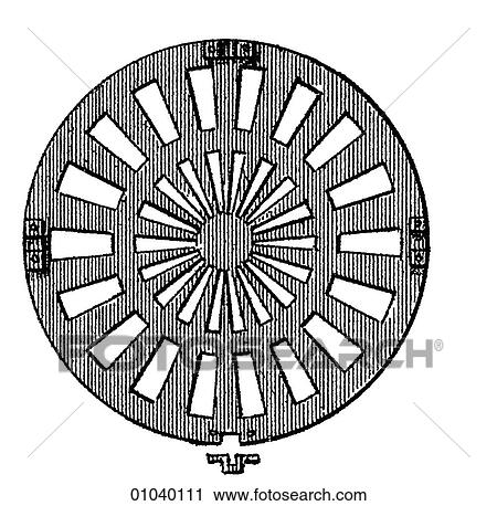 Clip Art - Industry & Technology -line art (t4) Machinery Factory Late 19th century manufacturing regulator wheel, turn, circle, circular, round. Fotosearch