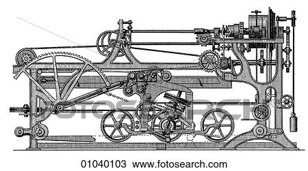 Drawing - Industry & Technology -line art (t4) Machinery Factory Late 19th century manufacturing. Fotosearch