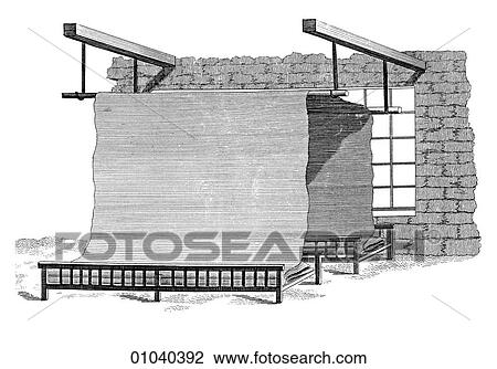 Industry & Technology -line art Textile manufacturing 18th century Wool production View Large Illustration Drawing - Industry & Technology -line art Textile manufacturing 18th century Wool production. Fotosearch