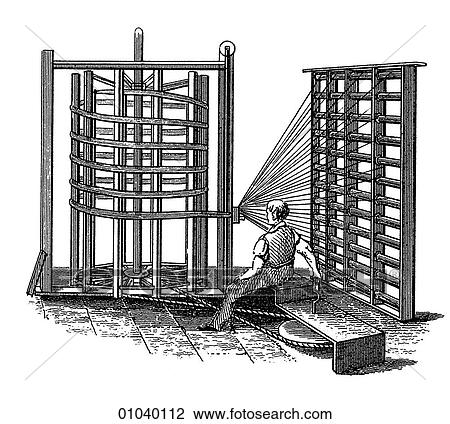 Drawing - Industry & Technology - line art (u4) Machinery 18th century textile manufacturing. Fotosearch