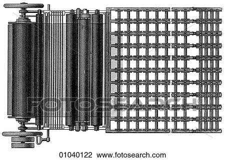 Drawing - Industry & Technology -line art (u4) Machinery Factory Late 19th century textile manufacturing. Fotosearch