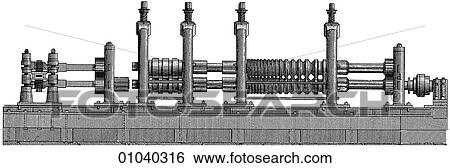 Stock Illustration - Industry & Technology -line art (w4) Iron and steel making Probably an early 19th century mechanism for rolling steel.. Fotosearch