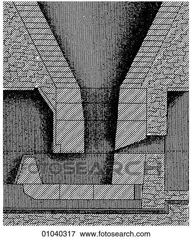 Stock Illustration - Industry & Technology -line art (w4) Iron and steel making An early 19th century blast furnace - a furnace used to smelt iron ore in very high temperatures by using very hot compressed air.. Fotosearch