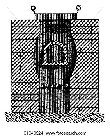 Stock Illustration - Industry & Technology -line art (w4) Iron and steel making An early 19th century blast furnace - a furnace used to smelt iron ore in very high temperatures by using very hot compressed air.. Fotosearch