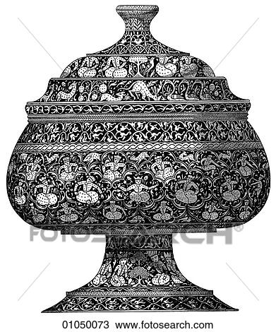 Artifacts - Brass - Persia Persian Brass Vessel. Engraved. 15th Century southwestern Asia, container, Iran View Large Illustration Drawing - Artifacts - Brass - Persia Persian Brass Vessel. Engraved. 15th Century southwestern Asia, container, Iran. Fotosearch