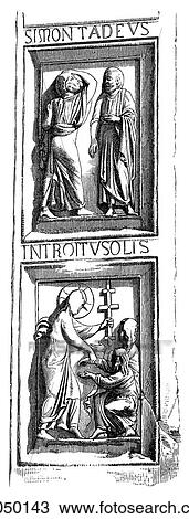 Artifacts - Bronze - Italy From the Main Gate of the Baptistery at Pisa. After 1153, late Gothic View Large Illustration Drawing - Artifacts - Bronze - Italy From the Main Gate of the Baptistery at Pisa. After 1153, late Gothic. Fotosearch
