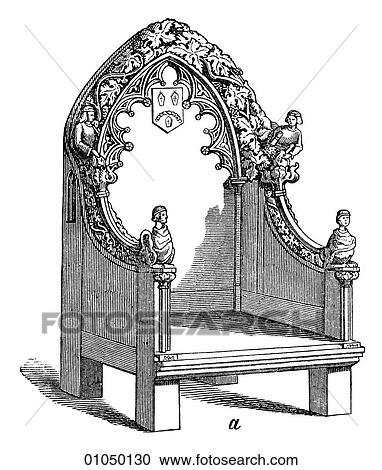 Artifacts - Furniture - Germany. A Gothic chair of the 15th century View Large Illustration Clipart - Artifacts - Furniture - Germany. A Gothic chair of the 15th century. Fotosearch