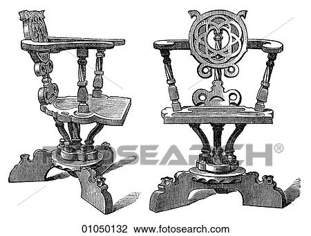 Artifacts - Furniture - Germany Gothic Revolving Chair. German. c. 1500. View Large Illustration Drawing - Artifacts - Furniture - Germany Gothic Revolving Chair. German. c. 1500.. Fotosearch