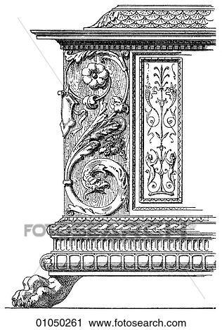 Artifacts - Furniture - Italy Carved Florentine Chest c. 1500. View Large Illustration Clip Art - Artifacts - Furniture - Italy Carved Florentine Chest c. 1500.. Fotosearch
