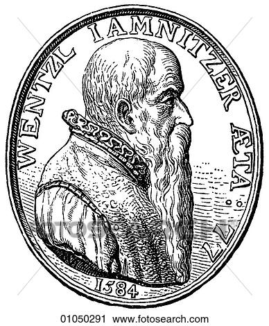 Clip Art - Artifacts - Gold - Germany Portrait of Wenzel Jamnitzer, the famed Goldsmith of Nuremberg (1508-1586). Jamnitzer was born in the year Maximillian I became Emperor of The Holy Roman Empire and Michelangelo began to paint the Sistine Chapel ceiling. In t. Fotosearch