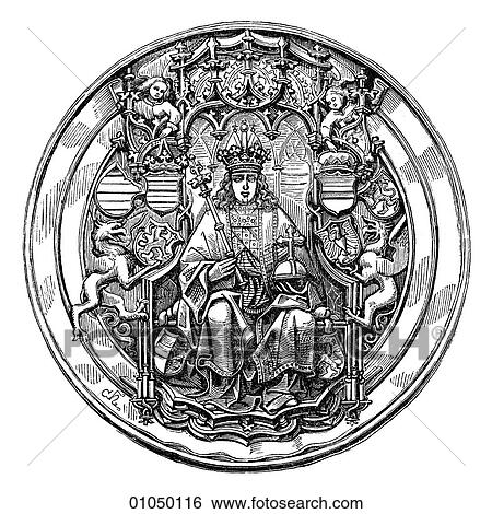 Artifacts - Gold - Germany Seal of the Emperor Maximilian I. who became Holy Roman Emperor in 1486. Maximillian married Bianca Maria Sforza and thus joined with the great Sforza dynasty of Italy He died in the same year as Leonardo Da Vinci and Lucretia View Large Illustration Stock Illustration - Artifacts - Gold - Germany Seal of the Emperor Maximilian I. who became Holy Roman Emperor in 1486. Maximillian married Bianca Maria Sforza and thus joined with the great Sforza dynasty of Italy He died in the same year as Leonardo Da Vinci and Lucretia. Fotosearch