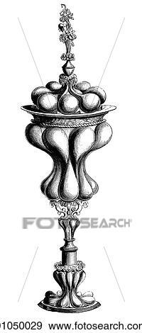Artifacts Hanap or Goblet. silver gilt, bubbled, gadrooned, burnished metallic surfaces, polished, chased ornaments, wreaths, flowers, silver wire, 17th century, Flemish, German, DAC View Large Illustration Stock Illustration - Artifacts Hanap or Goblet. silver gilt, bubbled, gadrooned, burnished metallic surfaces, polished, chased ornaments, wreaths, flowers, silver wire, 17th century, Flemish, German, DAC. Fotosearch