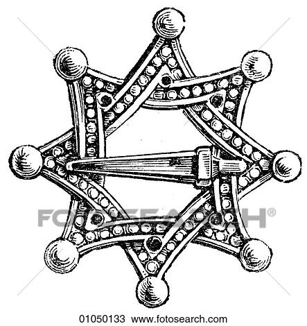 Artifacts - Jewelry - German Brooch c. 1300 14th century, silver, precious metal, Germany View Large Illustration Drawing - Artifacts - Jewelry - German Brooch c. 1300 14th century, silver, precious metal, Germany. Fotosearch