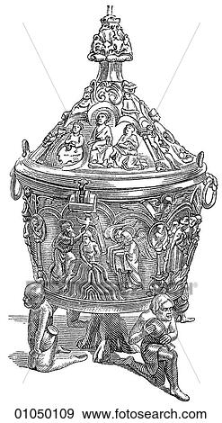 Artifacts - Metal - Germany Baptismal Font. Late Romanesque Style. Cathedral at Hildesheim. 13th century. View Large Illustration Stock Illustration - Artifacts - Metal - Germany Baptismal Font. Late Romanesque Style. Cathedral at Hildesheim. 13th century.. Fotosearch