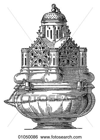 Stock Illustration - Artifacts - Metal - Germany Gothic Censer (a container in which incense is burned ) St. Mauritius at Munster in Westphalia, North of the Rhine. 13th century The Gothic style succeeded the Romanesque period. It reached its highest achievements in Northe. Fotosearch