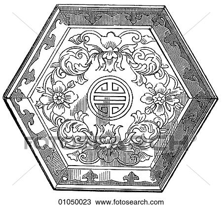 Artifacts - Porcelain - China Chinese hexagonal tray c. 1850 painted enamel, six-sided, foliage, Orient, Eastern, Far East, Asian, Asia, 19th century, Cathay View Large Illustration Drawing - Artifacts - Porcelain - China Chinese hexagonal tray c. 1850 painted enamel, six-sided, foliage, Orient, Eastern, Far East, Asian, Asia, 19th century, Cathay. Fotosearch