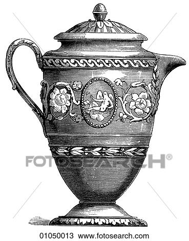 Artifacts - Porcelain - England A Wedgwood Coffeepot c. 1780 This style of porcelain was first manufactured in 1760 at Staffordshire, England by Josiah Wedgwood. It quickly captured a world market and remains to this day one of the greatest of all Engli View Large Illustration Drawing - Artifacts - Porcelain - England A Wedgwood Coffeepot c. 1780 This style of porcelain was first manufactured in 1760 at Staffordshire, England by Josiah Wedgwood. It quickly captured a world market and remains to this day one of the greatest of all Engli. Fotosearch