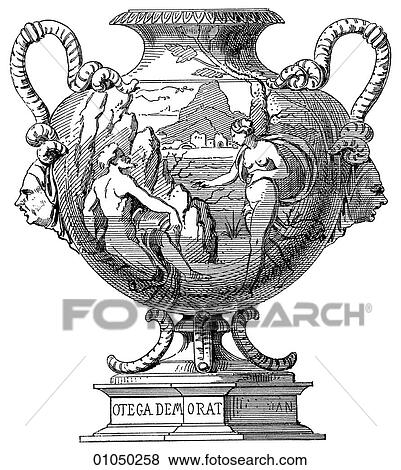 Stock Illustration - Artifacts - Porcelain - Italy A Majolica Vase by Orazio Fontana. Urbino. 1571. This piece depicts Adam and Eve in the Garden of Eden. Majolica is a tin-glazed pottery. It was introduced to Italy from Moorish Spain through the island of Majorca, thus its. Fotosearch