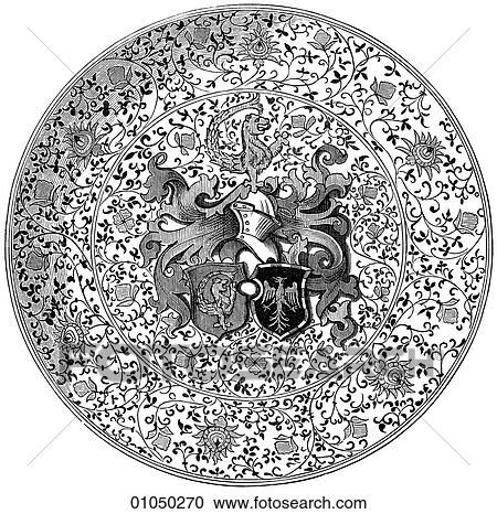Clipart - Artifacts - Porcelain - Italy Caffagiolo Plate (1500-1530) with the Arms of the Imhof Family Caffagiolo is a castle in Tuscany where Florentine production of pottery was centered. This early version of Majolica or Fayence ware was noted for its dark col. Fotosearch