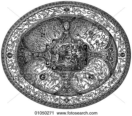 Artifacts - Porcelain - Italy Majolica Dish, c. 1530. Majolica is a tin-glazed pottery similar to Fayence-ware. It was introduced to Italy from Moorish Spain through the island of Majorca, thus its name. Italian manufacture of this earthenware is known a View Large Illustration Clip Art - Artifacts - Porcelain - Italy Majolica Dish, c. 1530. Majolica is a tin-glazed pottery similar to Fayence-ware. It was introduced to Italy from Moorish Spain through the island of Majorca, thus its name. Italian manufacture of this earthenware is known a. Fotosearch