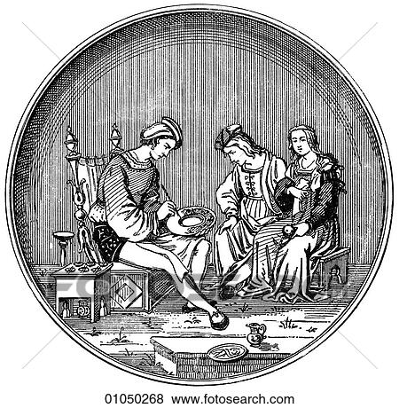 Artifacts - Porcelain - Italy Majolica Dish c. 1500 This piece illustrates a glazer at work. Majolica is a tin-glazed pottery similar to Fayence-ware. It was introduced to Italy from Moorish Spain through the island of Majorca, thus its name. Italian man View Large Illustration Stock Illustration - Artifacts - Porcelain - Italy Majolica Dish c. 1500 This piece illustrates a glazer at work. Majolica is a tin-glazed pottery similar to Fayence-ware. It was introduced to Italy from Moorish Spain through the island of Majorca, thus its name. Italian man. Fotosearch