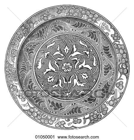 Clip Art - Artifacts - Porcelain - Persia Persian Fayence Dish 17th Century Fayence is the French name for a style of tin-glazed porcelain remarkable for its fastness of color over hundreds of years. Italian manufacture was centered in the town of Faenza, near Bo. Fotosearch