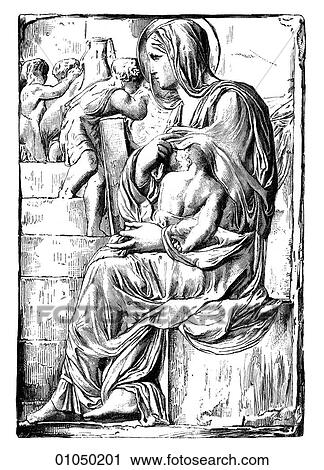 Artifacts - Relief - Italy The Madonna of the Stairs, a relief in marble by Michelangelo Buonarotti (1475-1564) The sculptor was, in his lifetime, generally regarded as the greatest living artists. Now with the hindsight of history he is acclaimed as th View Large Illustration Clip Art - Artifacts - Relief - Italy The Madonna of the Stairs, a relief in marble by Michelangelo Buonarotti (1475-1564) The sculptor was, in his lifetime, generally regarded as the greatest living artists. Now with the hindsight of history he is acclaimed as th. Fotosearch