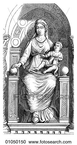 Artifacts Sculpture Italian Renaissance. Madonna from the Tomb of Cardinal de Braye at Orvieto. By Arnolfo di Cambio. End of the 13th Century. View Large Illustration Clipart - Artifacts Sculpture Italian Renaissance. Madonna from the Tomb of Cardinal de Braye at Orvieto. By Arnolfo di Cambio. End of the 13th Century.. Fotosearch
