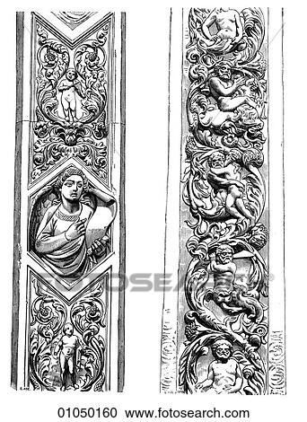 Artifacts Sculpture Italian Renaissance. Reliefs from the northern Portal of the Cathedral at Florence. By Niccol~ Aretino. Beginning of the 15th Century. The Renaissance -- the revival of arts and literature under the influence of classical (Greek & Rom View Large Illustration Clipart - Artifacts Sculpture Italian Renaissance. Reliefs from the northern Portal of the Cathedral at Florence. By Niccol~ Aretino. Beginning of the 15th Century. The Renaissance -- the revival of arts and literature under the influence of classical (Greek & Rom. Fotosearch