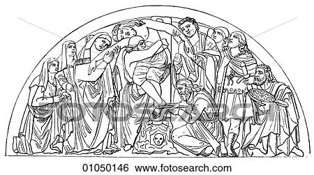 Stock Illustration - Artifacts - Sculpture - Italy A relief by Niccol~ Pisano (1220-1284). Along with his son Giovanni, Pisano created a unique late Gothic style of sculpture in Italy at the dawn of the Renaissance.. Fotosearch
