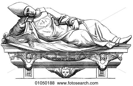 Stock Illustration - Artifacts - Sculpture - Italy From the Tomb of Cardinal Sforza by Andrea Sansovino (1467-1529) in Santa Maria del Popolo at Rome 1505. The sculptor`s original name was Andrea Contucci. He was born in the year the Turks first conquered Herzegovina, intro. Fotosearch