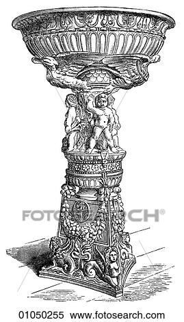 Stock Illustration - Artifacts - Sculpture - Italy Holy Water Basin in Marble. Duomo at Orvieto.. Fotosearch