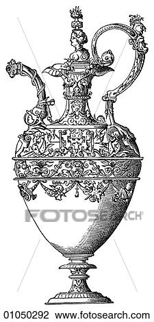 Drawing - Artifacts - Silver - German Silver Pitcher by W. Jamnitzer, the famed goldsmith of Nuremberg (1508-1586). Jamnitzer was born in the year Maximillian I became Emperor of The Holy Roman Empire and Michelangelo began to paint the Sistine Chapel ceiling. I. Fotosearch
